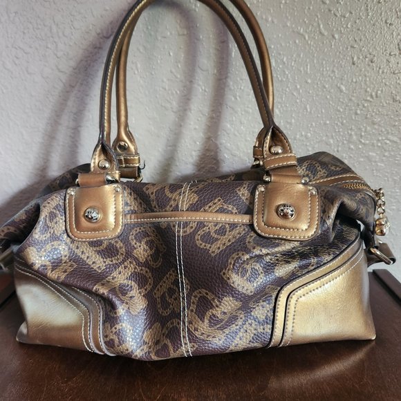 Kathy Van Zeeland Brown Shopper Bag Heart & Crown Metal Handbag - Picture 3 of 6